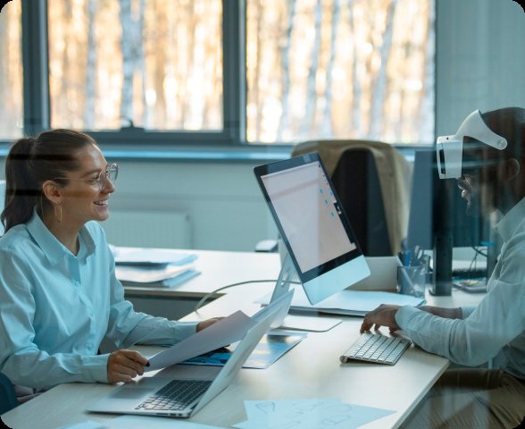 Healthcare professional working on computer — AI workforce automation